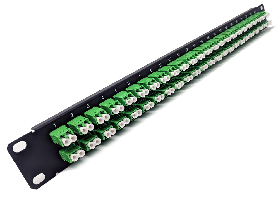 1U 48port High Density Patch Panel Loaded with LC Duplex Singlemode APC Green Colored Adapters