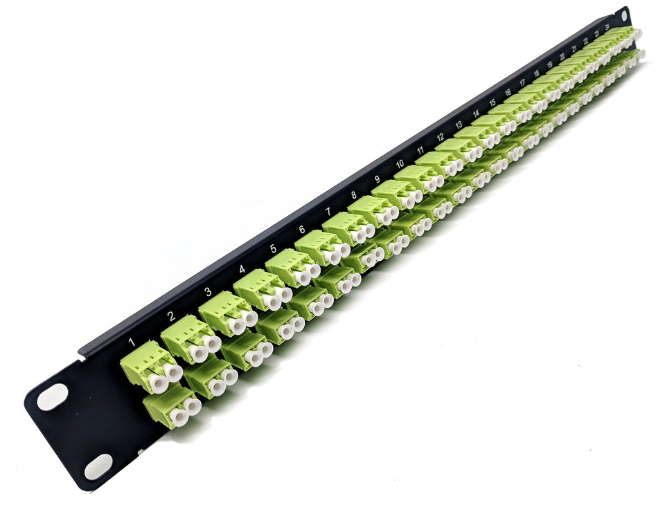 Ultra Spec Cables 1U 48port High Density Patch Panel Loaded with LC Duplex Multimode OM5 Lime Green Colored Adapters