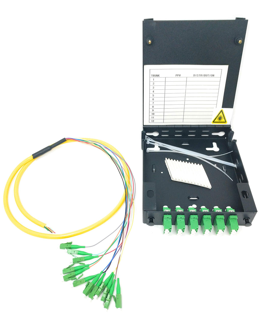 Ultra Spec Cables 12 Port Wall Mount Fiber Enclosure with Splicing Module Singlemode Duplex LC-APC Kit (includes a 1 Meter 12 Strand LC-APC Pigtail and 6 Port Duplex LGX Loaded Panel