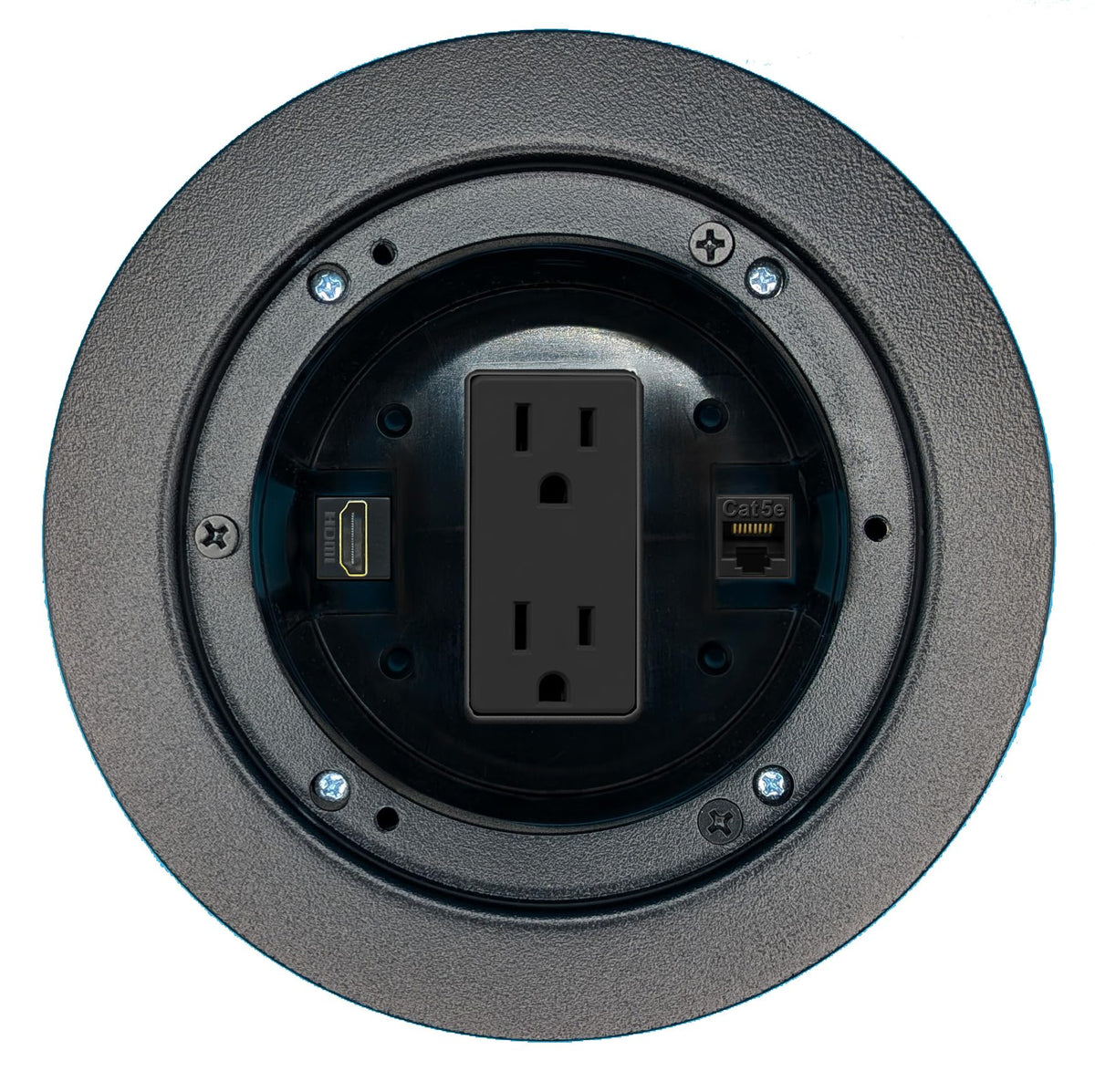 RiteAV CAT5E HDMI Floor Box Wall Plate with Power Outlet [Black]
