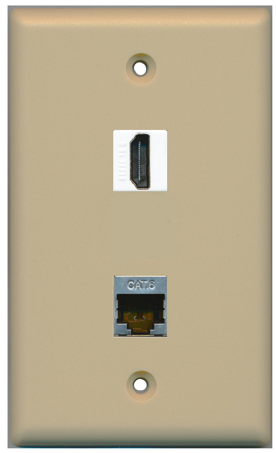 RiteAV - 1 Port Shielded Cat6 Ethernet 1 Port HDMI Ivory Wall Plate - Bracket Included