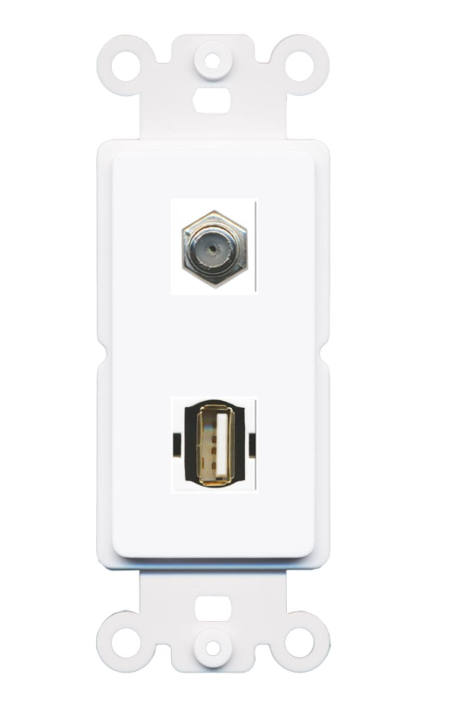 RiteAV - Coax USB A-A Port Wall Plate Decorative (Rocker) White