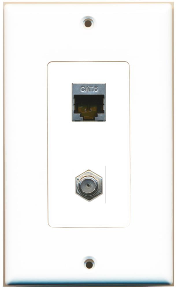 RiteAV 1 Gang Wall Plate OVERSIZED White 2 Port Cat6 Shielded Coax White