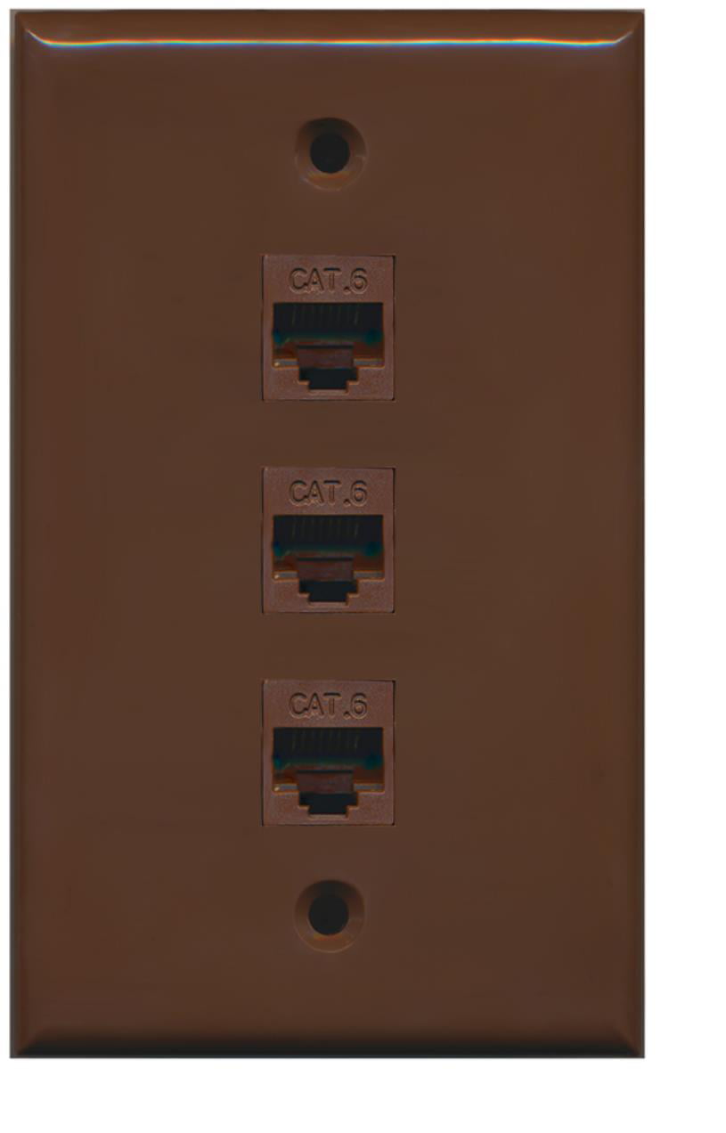 RiteAV 1 Gang 3 Port Cat6 Wall Plate - Brown