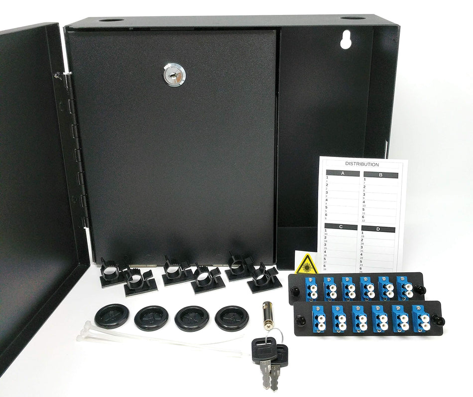 Ultra Spec Cable 2 LGX Panel Lockable Wall Mount Fiber Enclosure, Includes 2 x Loaded Singlemode Duplex LC-UPC LGX Panels