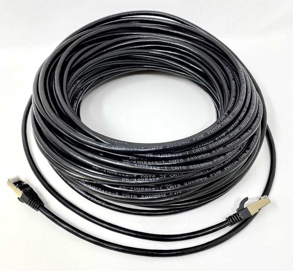 RiteAV - Cat8 Indoor/Outdoor, High Speed, Heavy Duty Ethernet Cable, UV Resistant, Weatherproof, S/FTP, 40Gbps, 2000 MHz, Gold Plated RJ45 Connectors for Modem/Router/Gaming - 60FT