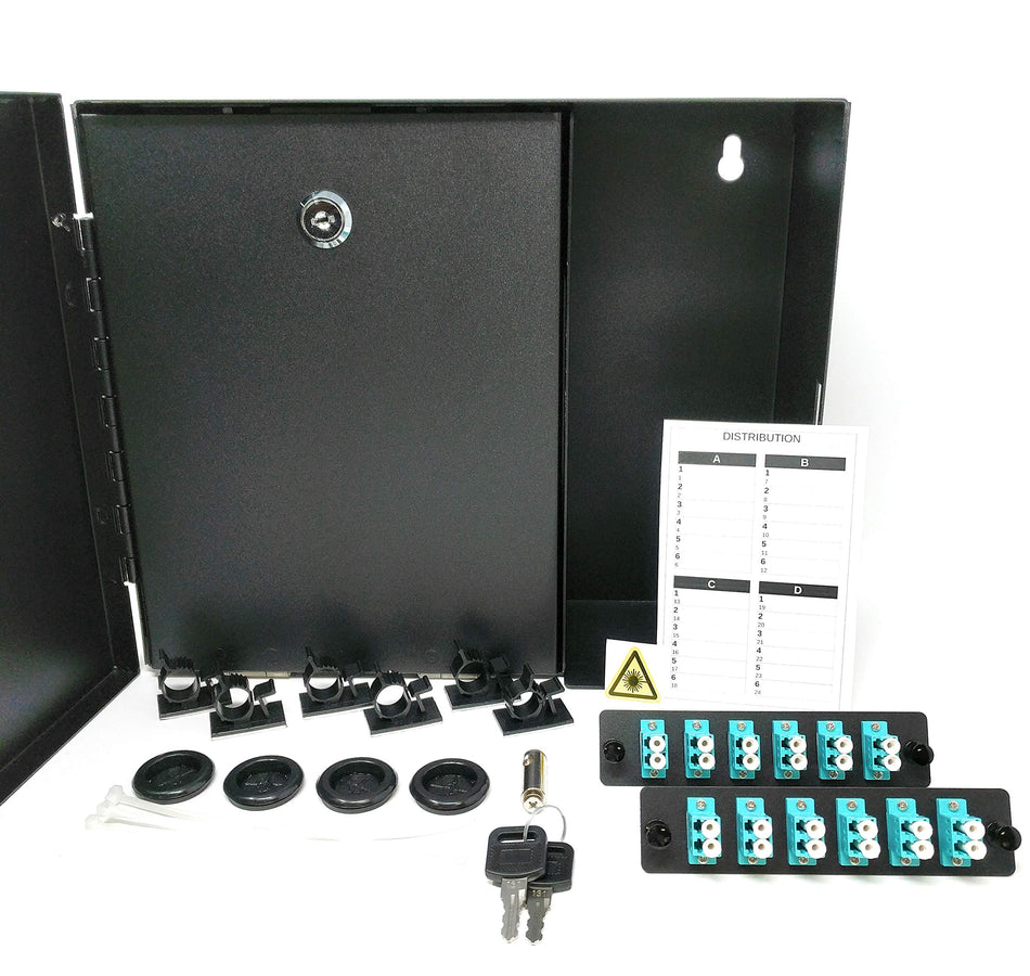 Ultra Spec Cable 2 LGX Panel Lockable Wall Mount Fiber Enclosure, includes 2 x Loaded OM3 Multimode Duplex LC-UPC LGX Panels