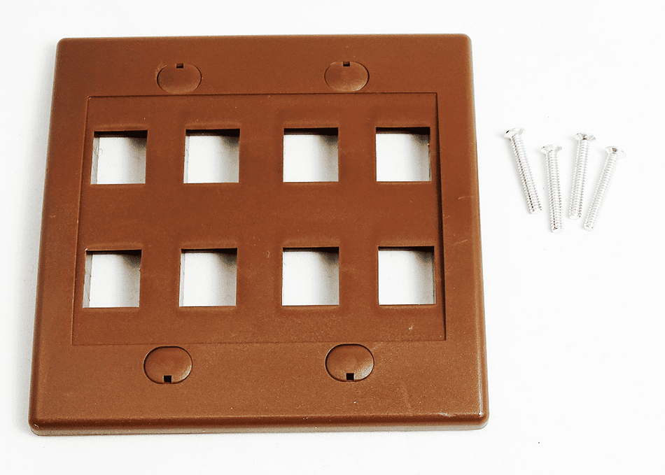 RiteAV - Keystone Wall Plate Double Gang 8-Port Brown (1 Piece Flush)