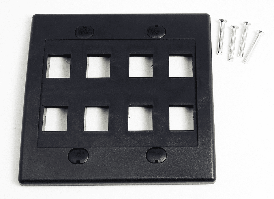 RiteAV - Keystone Wall Plate Double Gang 8-Port Black (1 Piece Flush)
