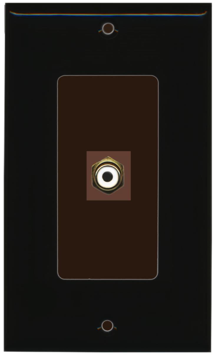 RiteAV - 1 RCA for Subwoofer Audio Port Wall Plate Decorative - Black/Brown - Bracket Included