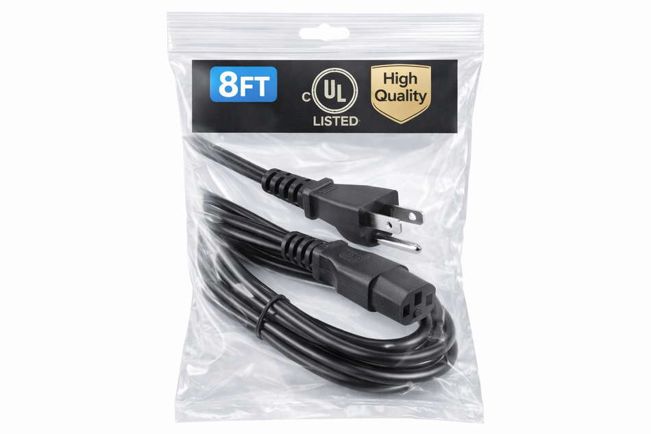 Monoprice Power Cord - NEMA 5-15P to IEC 60320 C13, 13 Amp, 1625 Watt, 3-Prong, 16AWG, 8 Feet, Black