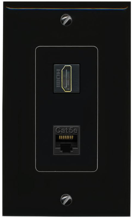 RiteAV 1 Port HDMI Cat5e-Ethernet Decorative Wall Plate - 1 Gang [Black/Black]