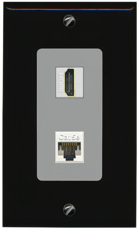 RiteAV 1 Port HDMI Cat5e-Ethernet Decorative Wall Plate - 1 Gang [Black/Gray]