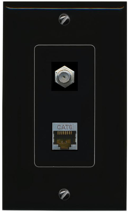 RiteAV 1 Port Cat6-Shielded Ethernet Coax Jack Wall Plate - 1 Gang [Black/Black]