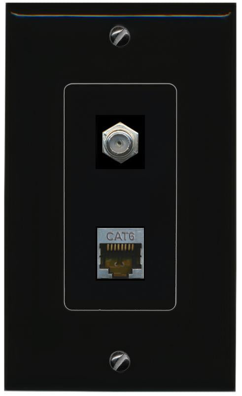 RiteAV 1 Port Cat6-Shielded Ethernet Coax Jack Wall Plate - 1 Gang [Black/Black]
