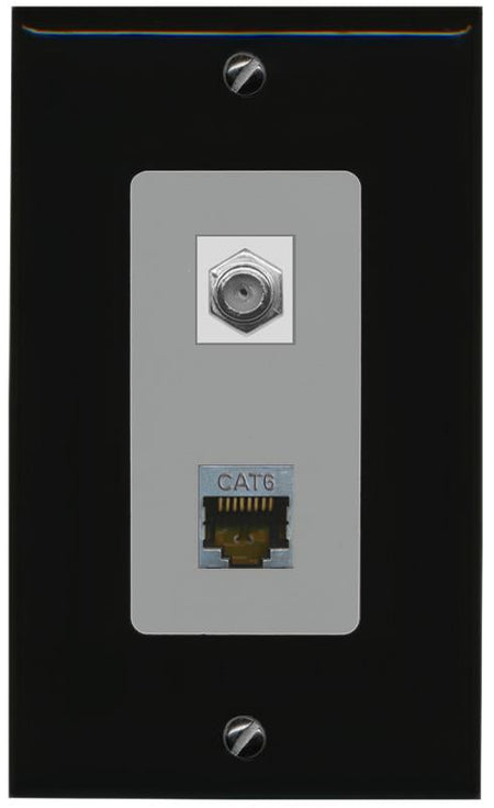 RiteAV 1 Port Cat6-Shielded Ethernet Coax Jack Wall Plate - 1 Gang [Black/Gray]