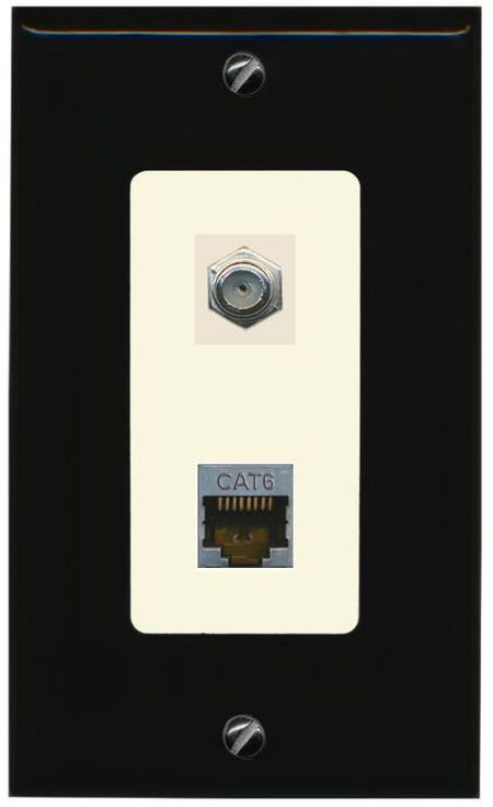 RiteAV 1 Port Cat6-Shielded Ethernet Coax Jack Wall Plate - 1 Gang [Black/Light-Almond]