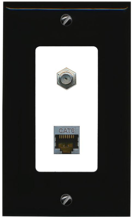 RiteAV 1 Port Cat6-Shielded Ethernet Coax Jack Wall Plate - 1 Gang [Black/White]