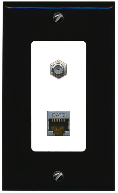 RiteAV 1 Port Cat6-Shielded Ethernet Coax Jack Wall Plate - 1 Gang [Black/White]