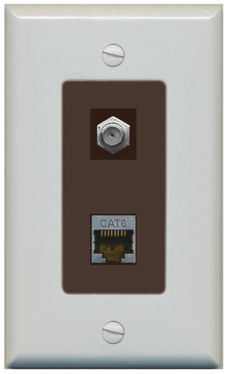 RiteAV 1 Port Cat6-Shielded Ethernet Coax Jack Wall Plate - 1 Gang [Gray/Brown]
