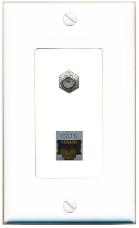 RiteAV 1 Port Cat6-Shielded Ethernet Coax Jack Wall Plate - 1 Gang [White]