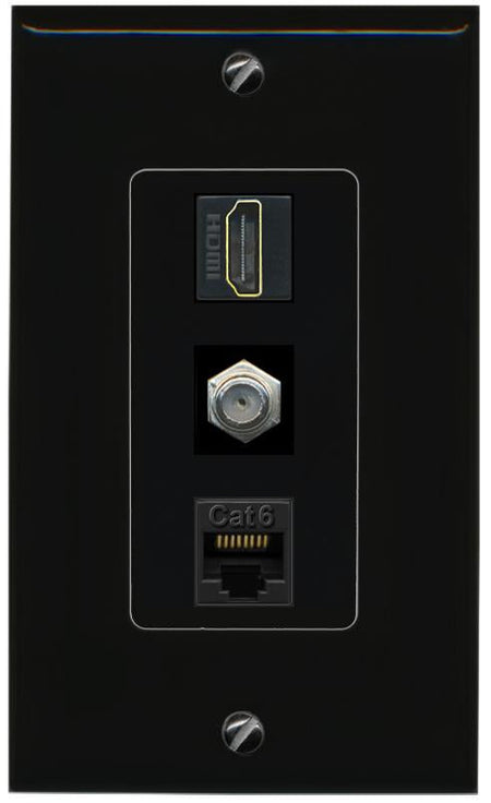 RiteAV 1 Port Coax Cat6-Ethernet HDMI Wall Plate - 1 Gang [Black/Black]