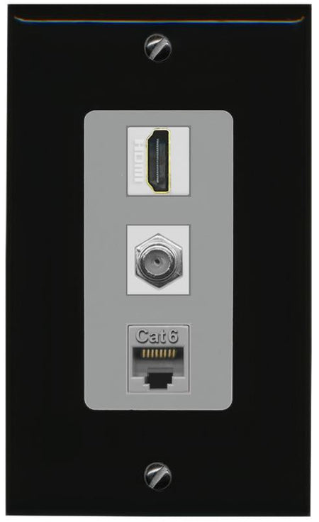 RiteAV 1 Port Coax Cat6-Ethernet HDMI Wall Plate - 1 Gang [Black/Gray]