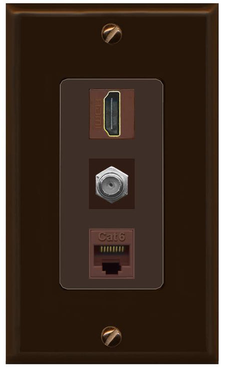 RiteAV 1 Port Coax Cat6-Ethernet HDMI Wall Plate - 1 Gang [Brown/Brown]