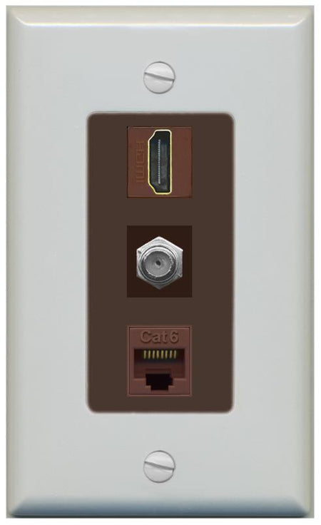 RiteAV 1 Port Coax Cat6-Ethernet HDMI Wall Plate - 1 Gang [Gray/Brown]