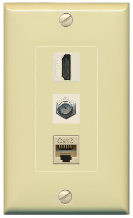 RiteAV 1 Port Coax Cat6-Ethernet HDMI Wall Plate - 1 Gang [Ivory/Ivory]