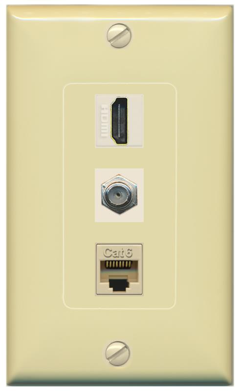 RiteAV 1 Port Coax Cat6-Ethernet HDMI Wall Plate - 1 Gang [Ivory/Ivory]