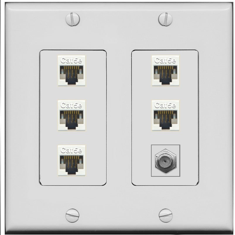 RiteAV 5 Port Cat5e Ethernet and 1 x Coax Wall Plate - 2 Gang [Gray/Gray]