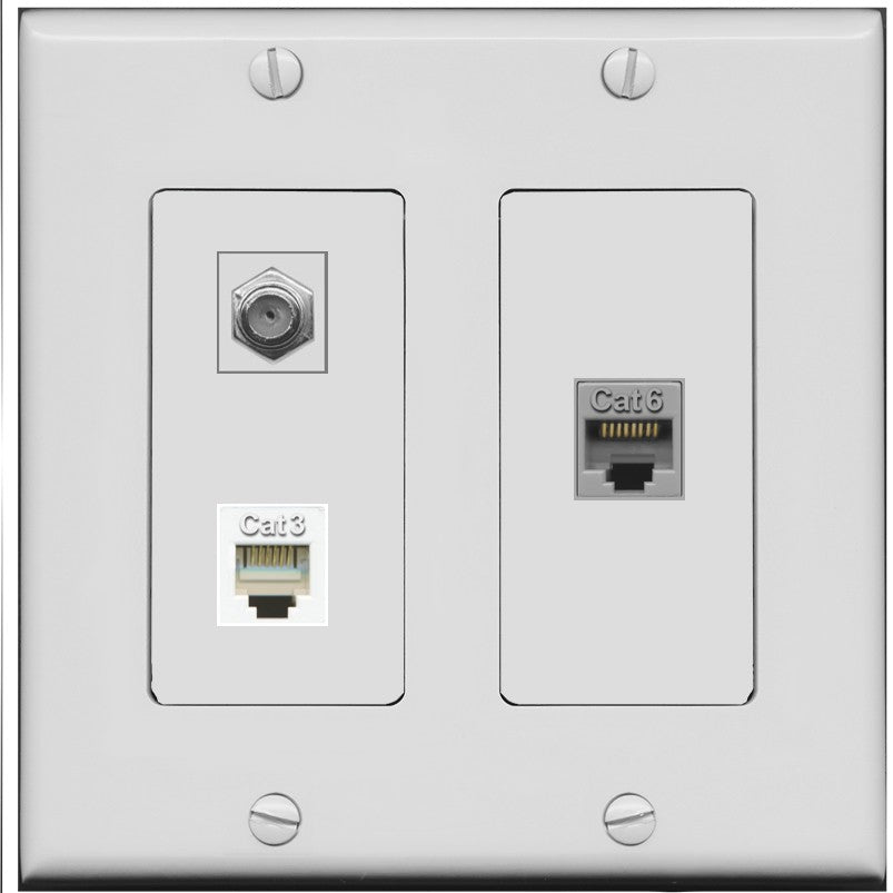 RiteAV 1 Port CAT6 Ethernet Coax Phone Wall Plate - 2 Gang [Gray/Gray]
