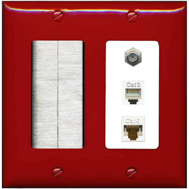 RiteAV 1 Port CAT6 Ethernet Coax Phone Wall Plate - Brush [Red/White]