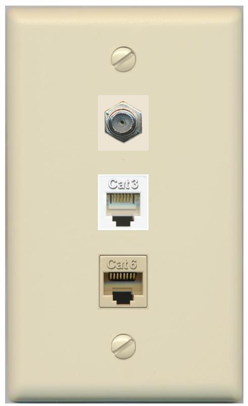 RiteAV 1 Port CAT6 Ethernet COAX PHONE Wall Plate - Flat [Ivory/Ivory]