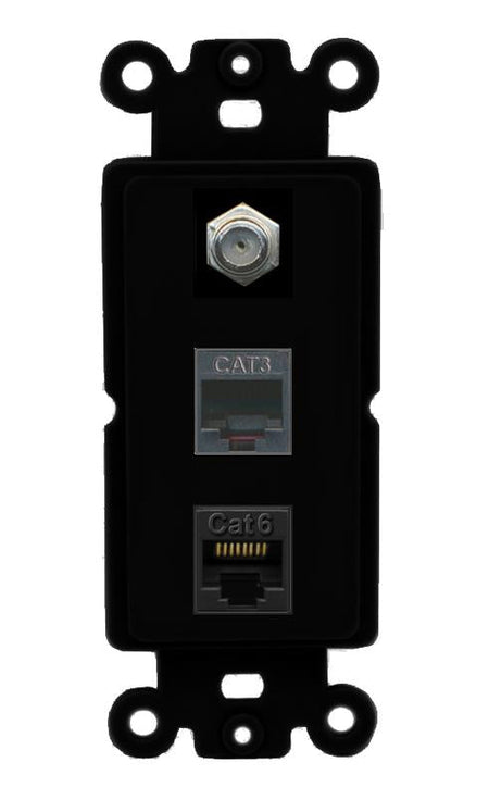RiteAV 1 Port CAT6 Ethernet COAX PHONE Wall Plate - Rocker [Black/Black]