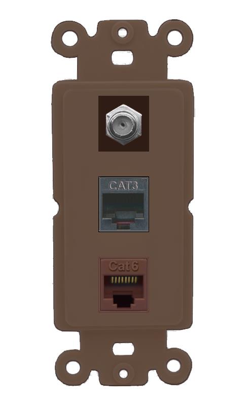 RiteAV 1 Port CAT6 Ethernet COAX PHONE Wall Plate - Rocker [Brown/Brown]