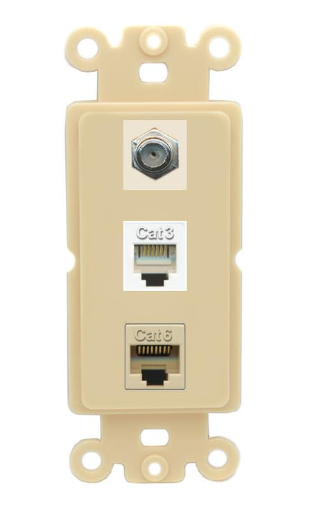 RiteAV 1 Port CAT6 Ethernet COAX PHONE Wall Plate - Rocker [Ivory/Ivory]