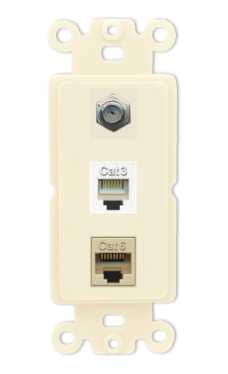 RiteAV 1 Port CAT6 Ethernet COAX PHONE Wall Plate - Rocker [Light-Almond]