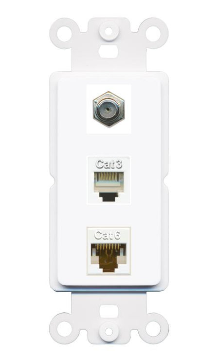 RiteAV 1 Port CAT6 Ethernet COAX PHONE Wall Plate - Rocker [White]
