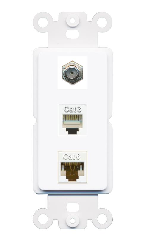 RiteAV 1 Port CAT6 Ethernet COAX PHONE Wall Plate - Rocker [White]