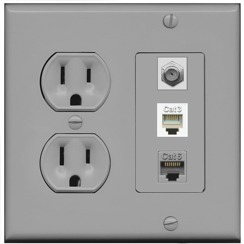 RiteAV 1 Port CAT6 Ethernet Coax Phone Wall Plate - Round Outlet [Gray/Gray]