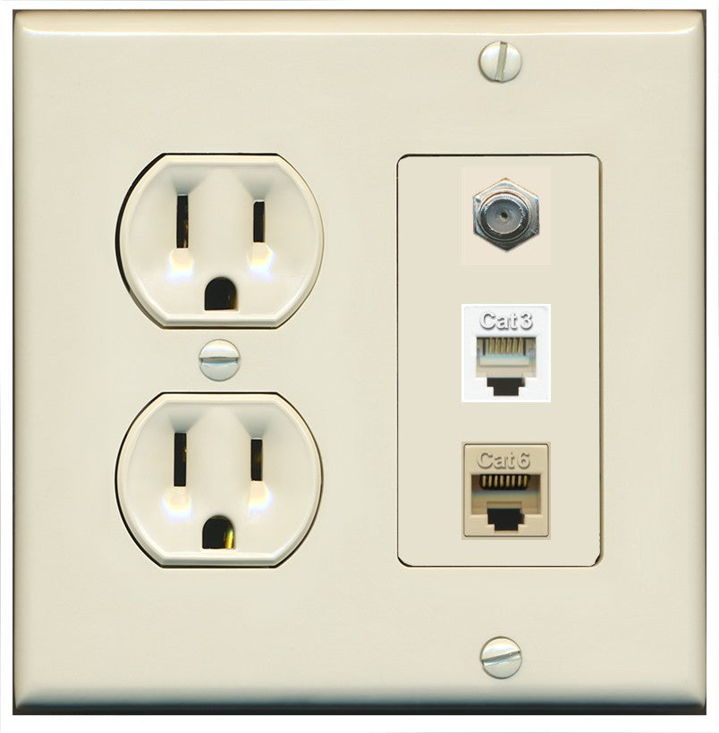 RiteAV 1 Port CAT6 Ethernet Coax Phone Wall Plate - Round Outlet [Light-Almond]
