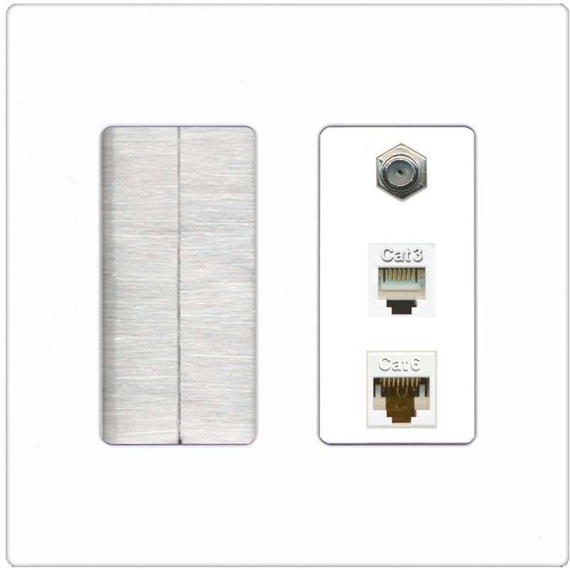 RiteAV 1 Port CAT6 Ethernet Coax Phone Wall Plate - Brush [Screwless White]