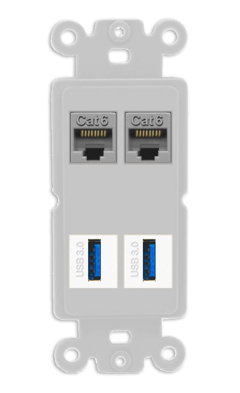RiteAV 2 Port Cat6 2 USB3 Wall Plate - Rocker [Gray/Gray]