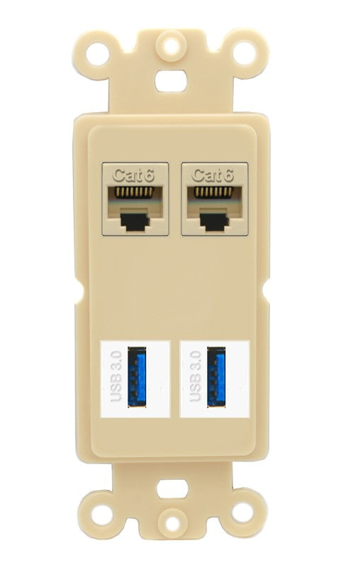 RiteAV 2 Port Cat6 2 USB3 Wall Plate - Rocker [Ivory/Ivory]
