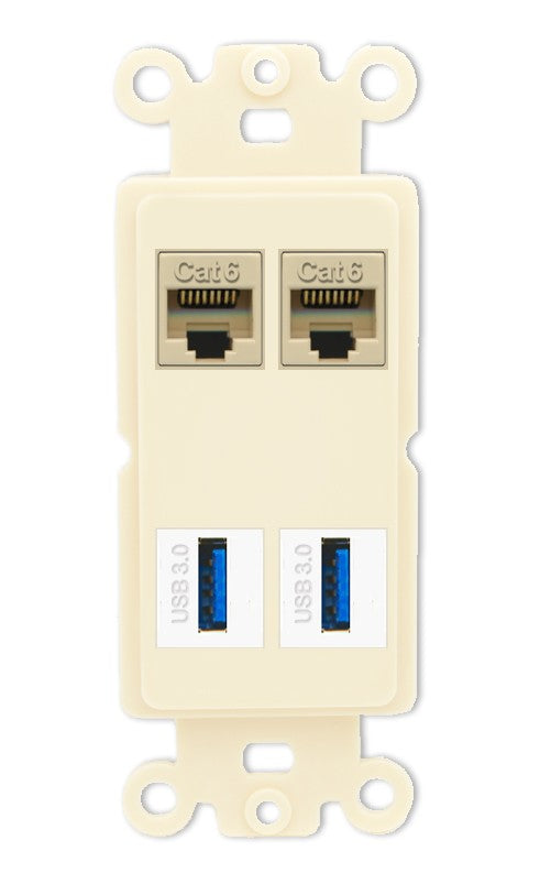 RiteAV 2 Port Cat6 2 USB3 Wall Plate - Rocker [Light-Almond]