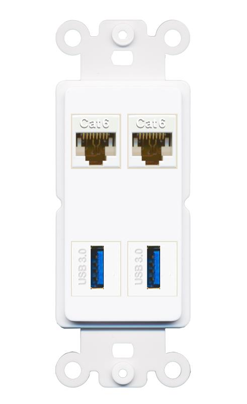 RiteAV 2 Port Cat6 2 USB3 Wall Plate - Rocker [White]