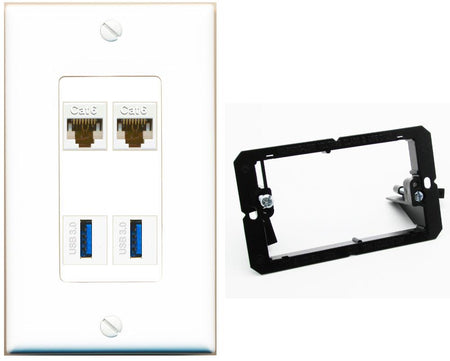 RiteAV 2 Port Cat6 2 USB3 Wall Plate - Bracket [White]