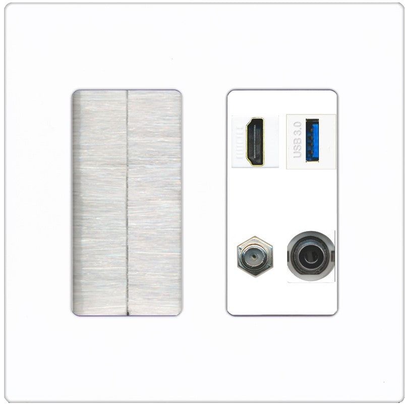RiteAV HDMI and Coax USB3 + 3.5mm Jack Wall Plate - Brush [Screwless White]